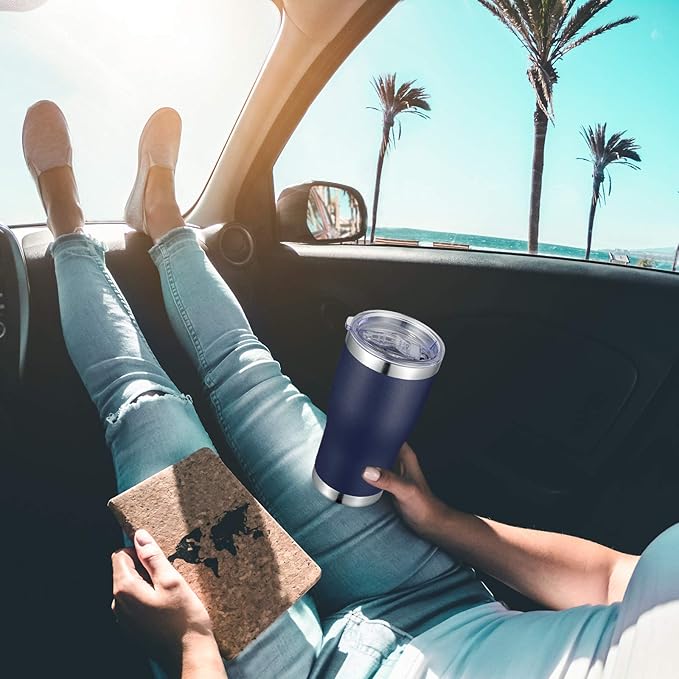 VEGOND 20oz Tumbler Stainless Steel Tumbler Cup with Lid And Straw Vacuum Insulated Double Wall Travel Coffee Mug(Navy Blue 1 Pack)