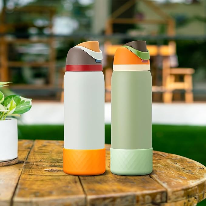 2PCS Silicone Water Bottle Boot for Owala 24oz 32oz 40oz, Anti-Slip Protective Sleeve Bottom Bumper Protector for FreeSip, Twist, and Flip Stainless Steel Water Bottles Alwenid