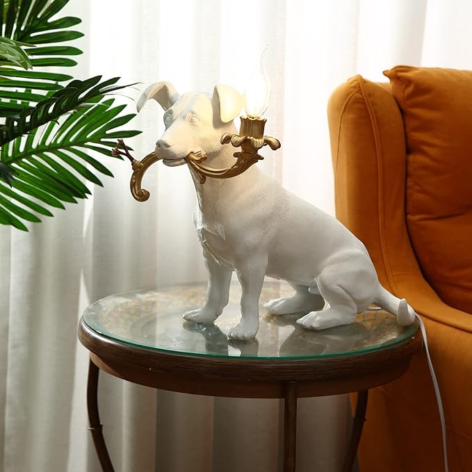 Modern Resin Engraved Puppy Dog Table Lamp,Home Decor Rio Dog Animal Desk Lamp for Living Room Bedroom Bedside LED Light, Indoor Children's Lamp - Bloomnest