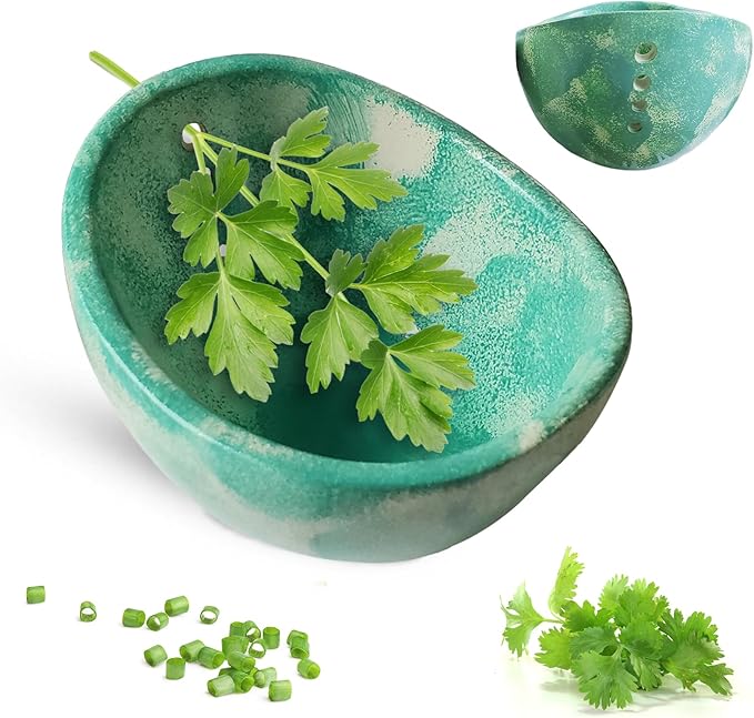 Pottery Herb Stripper Bowl – 4-Slot Herb Stripper with Multiple Hole Sizes, Ergonomic Design, Separating Leaves and Stems for Thyme, Basil, Rosemary, and More (green) - Bloomnest