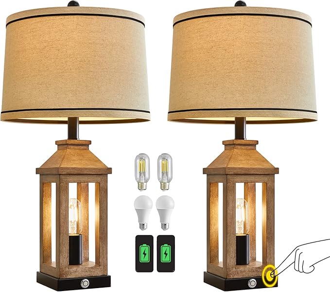 23.75" Farmhouse Dual USB Charging Ports 3-Way Dimmable Touch Control Table Lamp with Nightlight Vintage Modern Lamps for Living Room Bedroom - Bloomnest