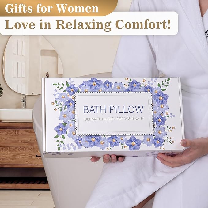 Bath Pillow Luxury Bathtub Pillow, Extra Soft & Comfortable Bath Pillows for Tub Head Neck and Back Support, with 4D Air Mesh Cushions & Non-Slip Suction Cups - Bath Accessories Spa Gifts for Women - Bloomnest