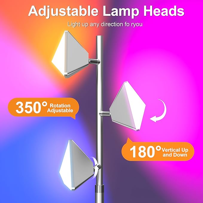 PARTPHONER RGB Tree Floor Lamp for Living Room, Stepless Dimmable Tall Standing Lamp with Remote, Touch Control and 3 Rotatable Light, Bright LED Lights for Bedroom with 4 Color-Changing, Sliver - Bloomnest