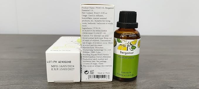 Bergamot Essential Oil 1.01fl.oz/30ml, PHATOIL Bergamot Oils Long Lasting Scents for Aromatherapy, Diffuser, DIY Soap and Candle Making - Bloomnest