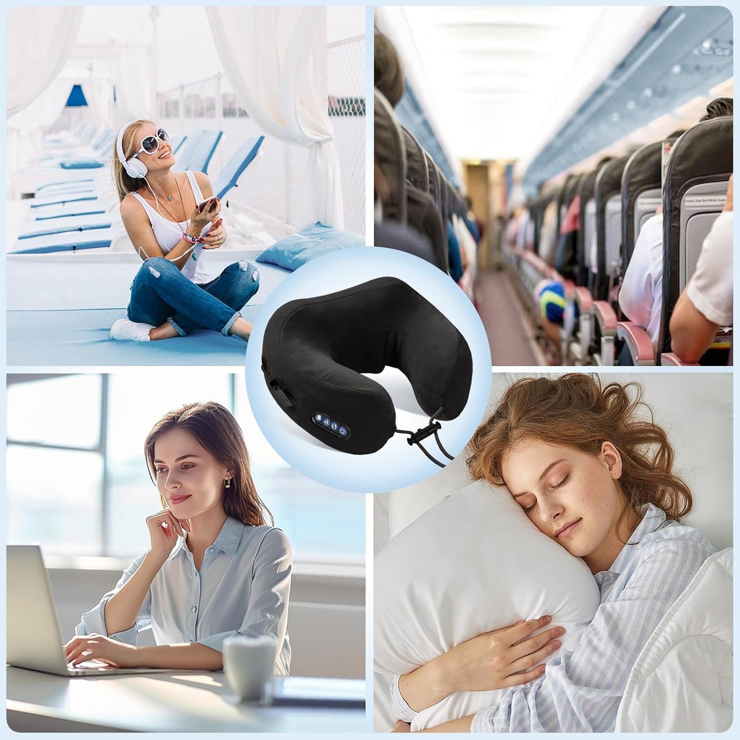 Electric Neck Massager,Portable Heated Kneading Massage Cushion Pillow,Rechargeable Shoulder Neck U-Shaped Massage Shiatsu,for Pain Relief at Home,Car,Office,Travel(Black)