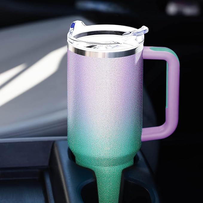 40 oz Tumbler with Handle and Straw Lid Insulated Tumblers Cups with Lids Straws Double Wall Vacuum Leak Proof Stainless Steel 40oz Tumbler Travel Mug Gifts for Men Women Him Her (Glitter) - Bloomnest