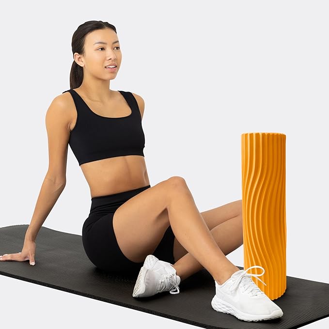 Oceanfoam Tidal Roller - Gold - Muscle Massage Foam Roller for Back Pain & Stretching - Firm and Ergonomic Wide Wave Textured - Yoga, Athletics, & Wellness - Full Size, 20" x 5" - Bloomnest