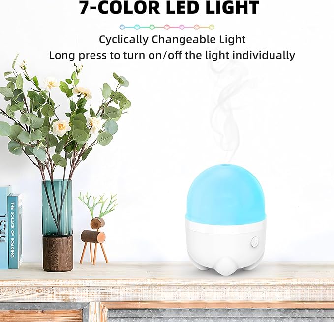 150ML Cordless Battery Powered Essential Oil Diffuser, 7 Hours Run Time,Mini Portable Rechargeable Diffuser with 7 LED Color Changing Lights (White) - Bloomnest