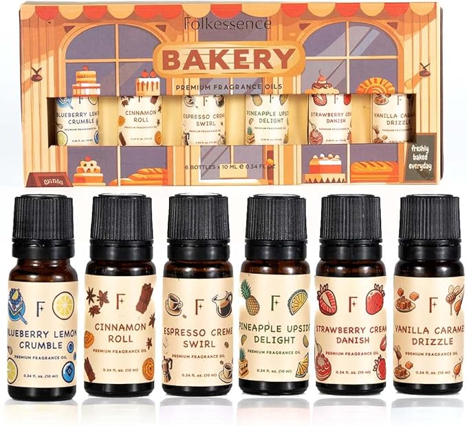 Folkulture Essential Oils for Home | Set of 6 (0.34 fl oz x 6) Bakery Diffuser Oil for Relaxation | Blueberry, Strawberry, Vanilla Essential Oil for Meditation | Pineapple Essential Oil for Women - Bloomnest