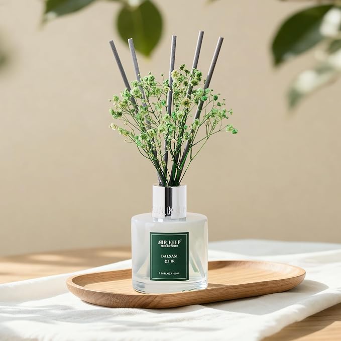 Airkeep Reed Diffuser Set,3.38 fl oz (100 ml) - Balsam & Fir Oil Diffusers with 8 Reed Sticks,Home Fragrance Reed Diffuser for Bathroom Shelf Decor Winter Fragrance - Bloomnest
