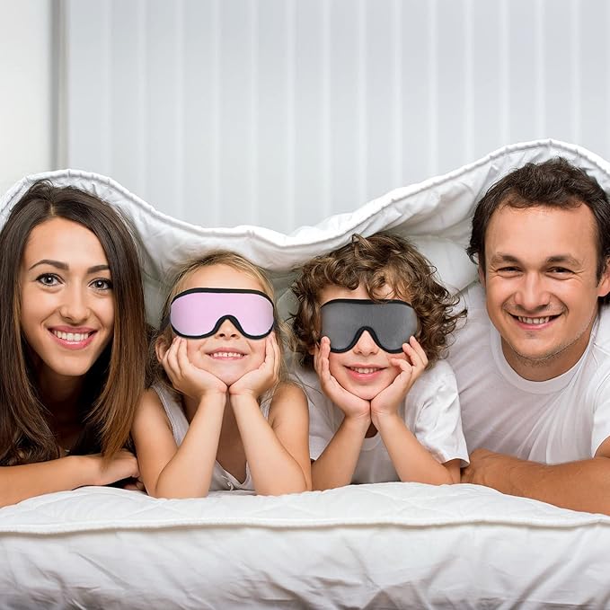 2 Pieces 3D Sleep Mask for Kids Memory Foam Contoured Eye Mask, Travel Sleep Eye Cover with Adjustable Strap, 3D Blindfolds(Pink and Grey) - Bloomnest