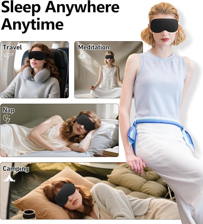 3D Contoured Sleep Mask, Light Blocking Eye Masks for Sleep, Breathable and Washable Sleeping Mask for Women Men, Adjustable Sleeping Eye Mask for Travel, Nap, Car and Office - Bloomnest