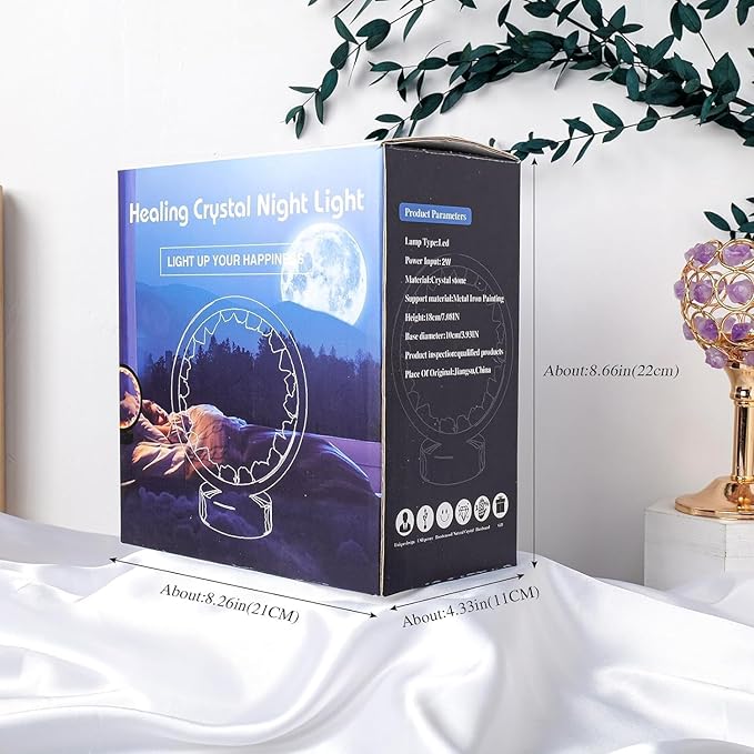 Runyansghi Chroma Gravel Night Lamp 8.6" Natural Healing Crystal Bedside Lamp USB Port 3 Colours Dimming Mode Bedroom Lamp Suitable Night Light for Living Room Bedroom Office Home Decor Ideal Gift - Bloomnest