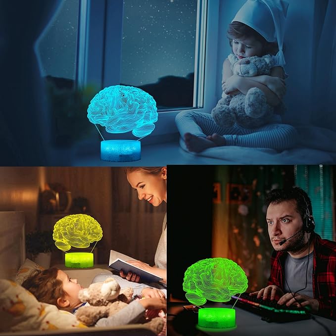 Neurology Gifts, 3D Brain Illusion Lamp, Night Light with16 Colors Changing, Remote Control, Timer, Dimmable, Kids Room Decoration, Xmas Brain Model Gifts - Bloomnest