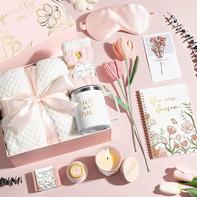 Birthday Gifts for Women Self Care Package, Get Well Soon Gift Baskets for Women Spa Gifts Set, Unique Thinking of You Inspirational Sympathy Valentines Day Gift Baskets for Her Wife Mom Friend Sister - Bloomnest