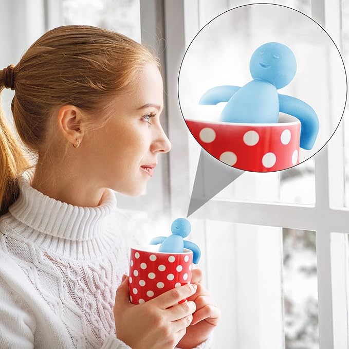 Hicarer 2 Pieces Tea Infuser for Loose Tea Cute Fine Mesh Tea Strainer Stainless Steel Tea Filter Ball Tea Diffuser Steeper for Teacups Teapots (Blue,Rose Red) - Bloomnest