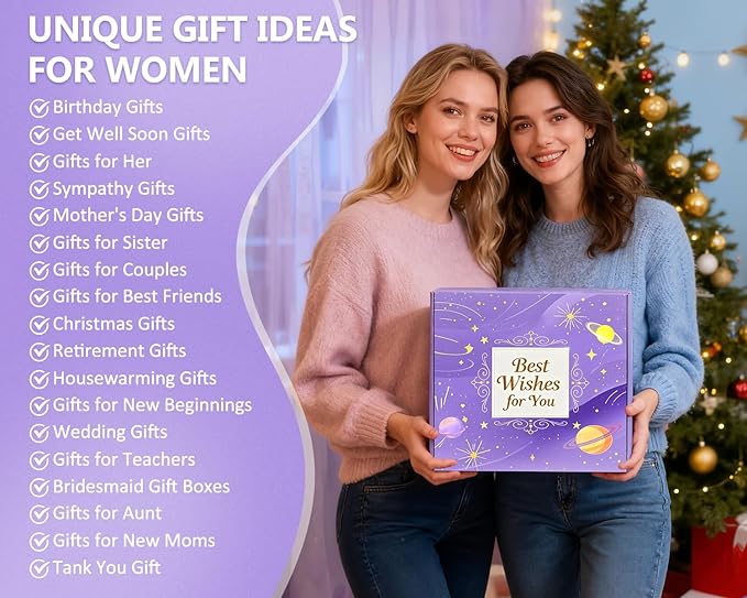 Gift Basket for Women, Birthday Gifts for Women Self Care Gifts Get Well Soon Gifts, Flannel Blanket,Tumbler, Relaxing Spa Gifts for Mom Best Friend Wife Girlfriend Sister Her (Purple) - Bloomnest