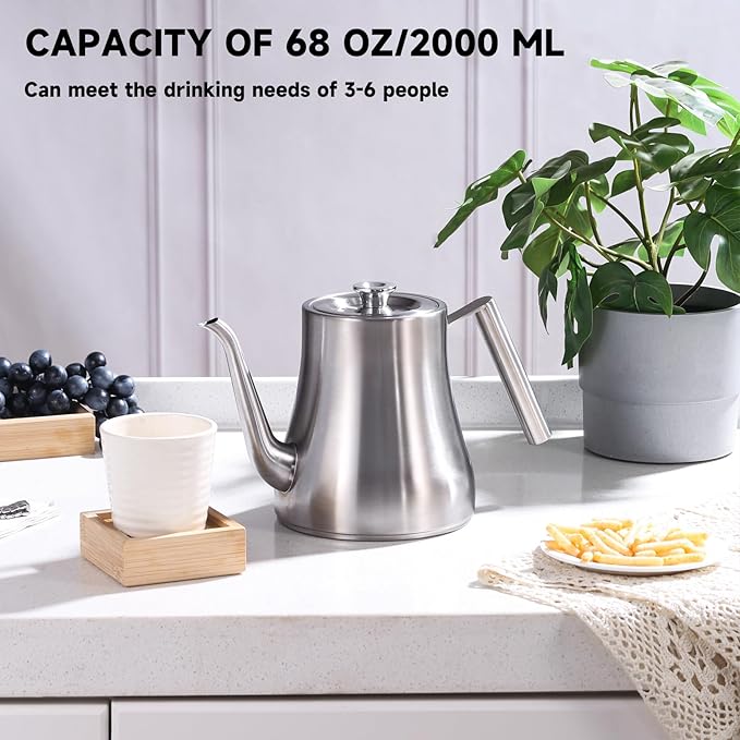 68OZ/2000ML Stainless Steel Teapot with Removable Infuser, Stovetop Safe Tea Maker Water Kettle for Loose Leaf & Tea Bags, Silver - Bloomnest