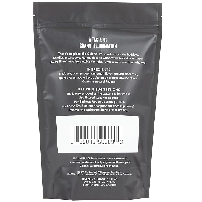Harney & Sons Holiday Heritage Colonial Williamsburg Blend | Black Tea with Warm Apple, Cinnamon, and Orange Peel, 50 sachet bag - Bloomnest