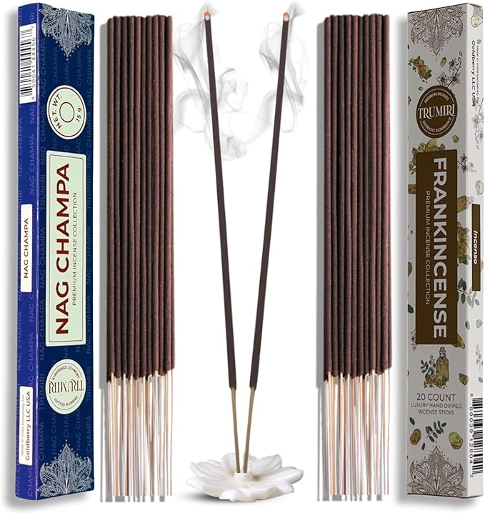 Trumiri Incense Sticks - Combo Pack of 35 Insence-Sticks - 15 Nag Champa + 20 Frankincense - Insenses - Insents - Incents - Inscense - Incence - Incienso - All Natural Incense Sticks TRUMIRI