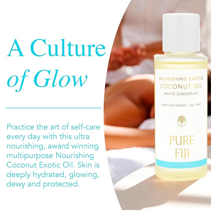 PURE FIJI Travel Size Nourishing Exotic Coconut Oil, White Gingerlily (3oz/90ml) - Bloomnest