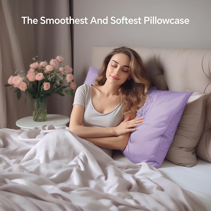 INFIIXSO Mulberry Silk Pillowcase for Hair and Skin, Silk Pillow Cases Standard Size with Hidden Zipper 20"x26", Extraordinary Smooth and Soft Cooling Pillow Cases for Hot Sleepers(Lavender, 1 Pack) - Bloomnest
