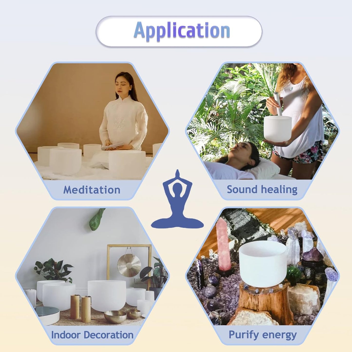 CVNC 440HZ 6-12 inch Set of 7 Frosted Meditation Chakra Quartz Crystal Singing Bowls for Sound Healing Energy with Carry Case Bag Suede and Striker & O-Ring