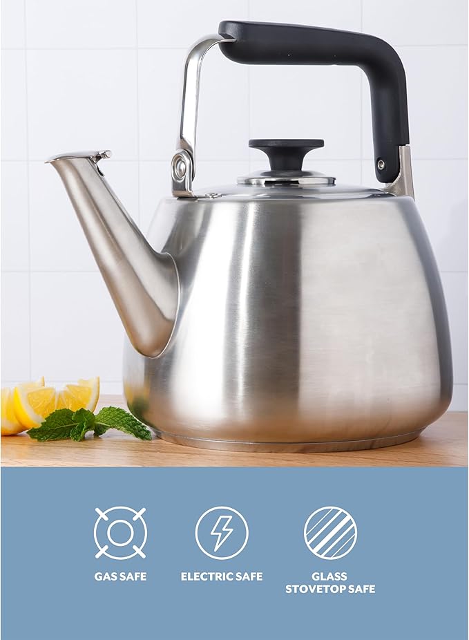 Sur La Table Kitchen Essentials 2 Qt Heavy Gauge Brushed Stainless Steel Whistling Tea Kettle โ Durable Stovetop Kettle - Bloomnest