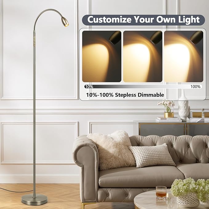 Reading Floor Lamp, 72" Tall LED Lamp with Flexible Gooseneck, Dimmable Zoomable Spotlight, Adjustable Color Beam Standing Lamp, Touch & Remote Control, Task Craft Bedroom Living Room (Bronze) - Bloomnest