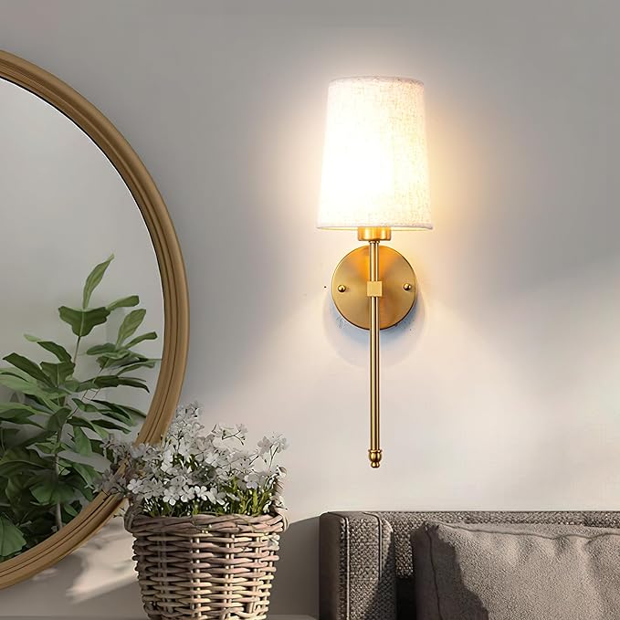 Battery Operated Wall Sconce Set Of Two with Remote Control, Indoor Not Hardwired Dimmable Battery Operated Wall Sconce Light Fixture with Fabric Linen Shade For Bedroom Living Room, Bulb Included ( C - Bloomnest