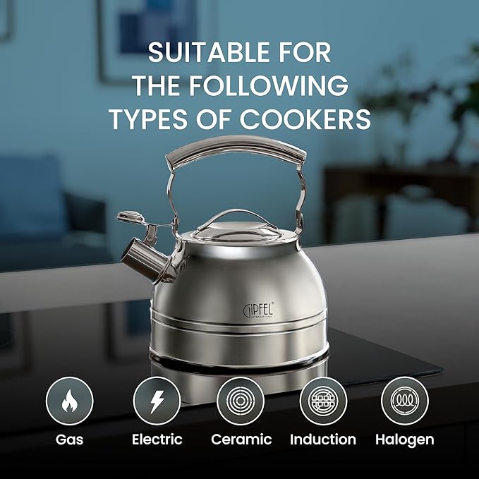 GIPFEL INTERNATIONAL Whistling Tea Kettle Stovetop - Food Grade Stainless Steel Teapot for Stove Top with Ergonomic Handle for Gas, Induction, Electric Stovetops 2.3 Quart - Bloomnest
