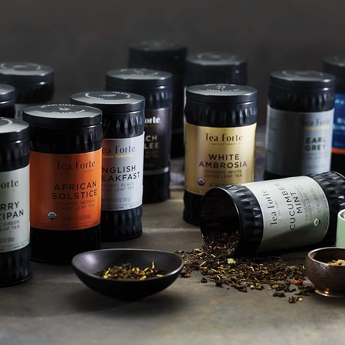 Tea Forte Hibiscus Blossom Premium Loose Leaf Caffeine-Free Herbal Tea Blend Canister, Makes 35-50 Cups, Round Canister - Bloomnest