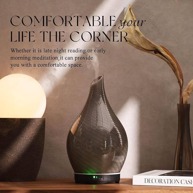 Porseme 280ml Essential Oil Diffuser Glass Color Changing Aroma Air Diffusers Aromatherapy Ultrasonic Cool Mist Humidifier 7 Running Hours Waterless Auto-Off for Sleeping, Yoga, Office (Pure Grey) Porseme