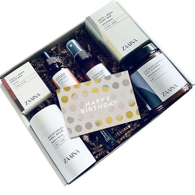 Birthday Gift Set for Women - Bath and Body Gift Set for Her, Relaxing Spa Kit Package, Self Care Gift Basket for Mom, Wife Friend Sister by ZAAINA (PREMIUM Birthday Spa Set w/ Candle) - Bloomnest