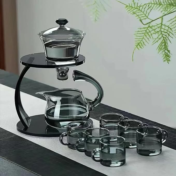 Semi Automatic Tea Set, Lazy Kungfu Tea Set, Lazy Kung Fu Drip Teapot, Magnetic Tea Pot With Magnetic Ball, Heat Resistant Gongfu Glass Teapot Set (Jl-Glass2Ellipse-black) - Bloomnest