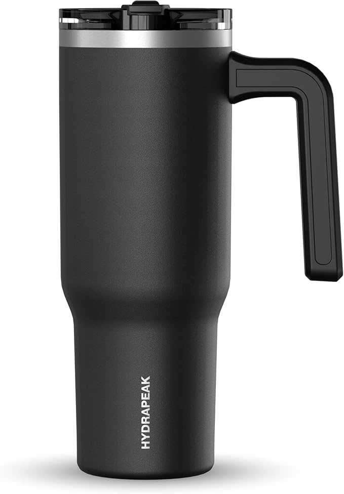 Hydrapeak Voyager 32 oz Tumbler with Handle and Straw Lid | Reusable Stainless Steel Water Bottle Travel Mug Cupholder Friendly | Insulated Cup (Black) - Bloomnest