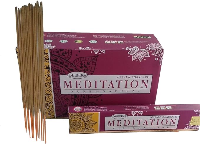 Deepika Meditation Masala Agarbatti Sticks Pure and Natural Home Fragrance Incense Set of 12 Box