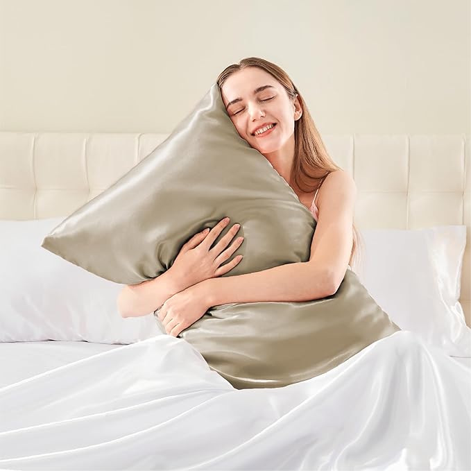 BEDELITE Satin Body Pillow Cover 2 Pack, Super Soft and Cooling Body Pillow Pillowcase for Hair and Skin, Breathable Silky Full Long Pillowcase Cover(20"x54", Taupe) - Bloomnest