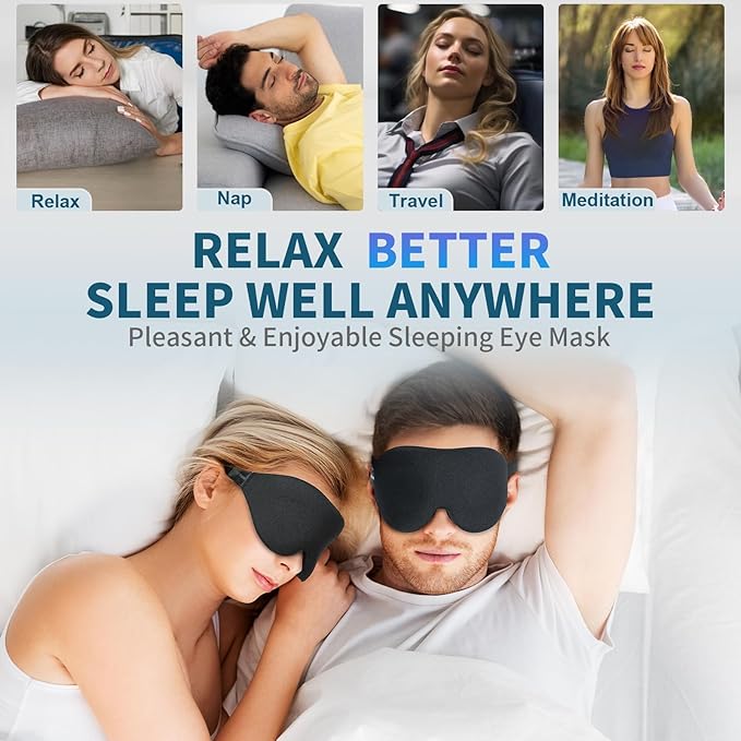 ZGGCD Sleep Mask for Side Sleeper, Light Blocking Sleeping Eye Mask for Women Men, 3D Contoured Cup Night Blindfold, Luxury Eye Cover Eyeshade with Adjustable Strap for Travel, Nap, Black - Bloomnest