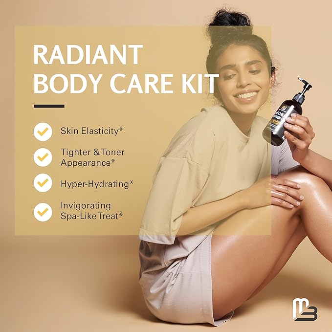 Anti Cellulite Massage Oil and Firm Dry Brush Kit | Collagen & Stem Cell Skin Tightening Kit | Radiant Body Care Kit for Women by M3 Naturals - Bloomnest