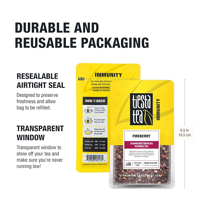 Tiesta Tea - Fireberry, Loose Leaf, Cranberry Hibiscus Rooibos Tea, Premium Non-Caffeinated Rooibos Blend, Make Hot or Iced & Brews Up to 25 Cups, 1.7oz Resealable Pouch, Pack of 6 - Bloomnest