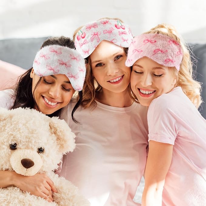 Cuffbow 6 Pcs Plush Sleep Eye Mask Silk Furry Eye Covers for Sleeping Cute Sleep Mask Fluffy Comfortable Sleeping Blindfold for Travel Sleepover Nap Party Supply Girls Women(Bow,Pink) - Bloomnest