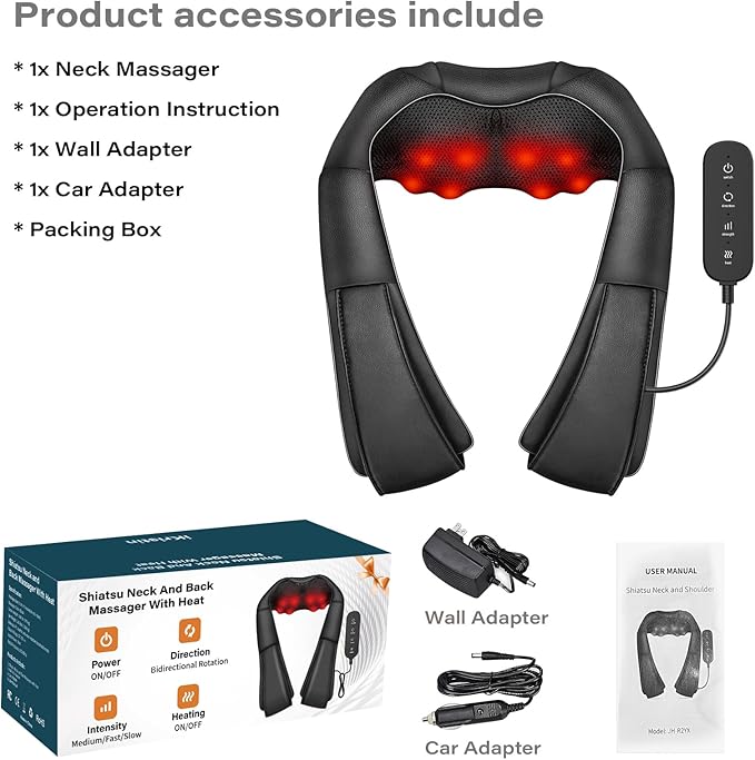 Neck Massager Back Massage with Heat,Shiatsu Shoulder Massager for Neck,Back,Shoulder,Foot and Leg Muscle Relax,Electric Deep Tissue 3D Kneading Massager,for Women Men Mom Dad - Bloomnest