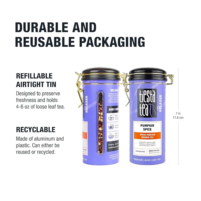 Tiesta Tea - Pumpkin Spice Rooibos Loose Leaf Tea, Premium Caffeine-Free Herbal Infusion, Refillable Tin Can, Brew Hot or Iced, Makes up to 50 Cups, 5 Ounce - Bloomnest