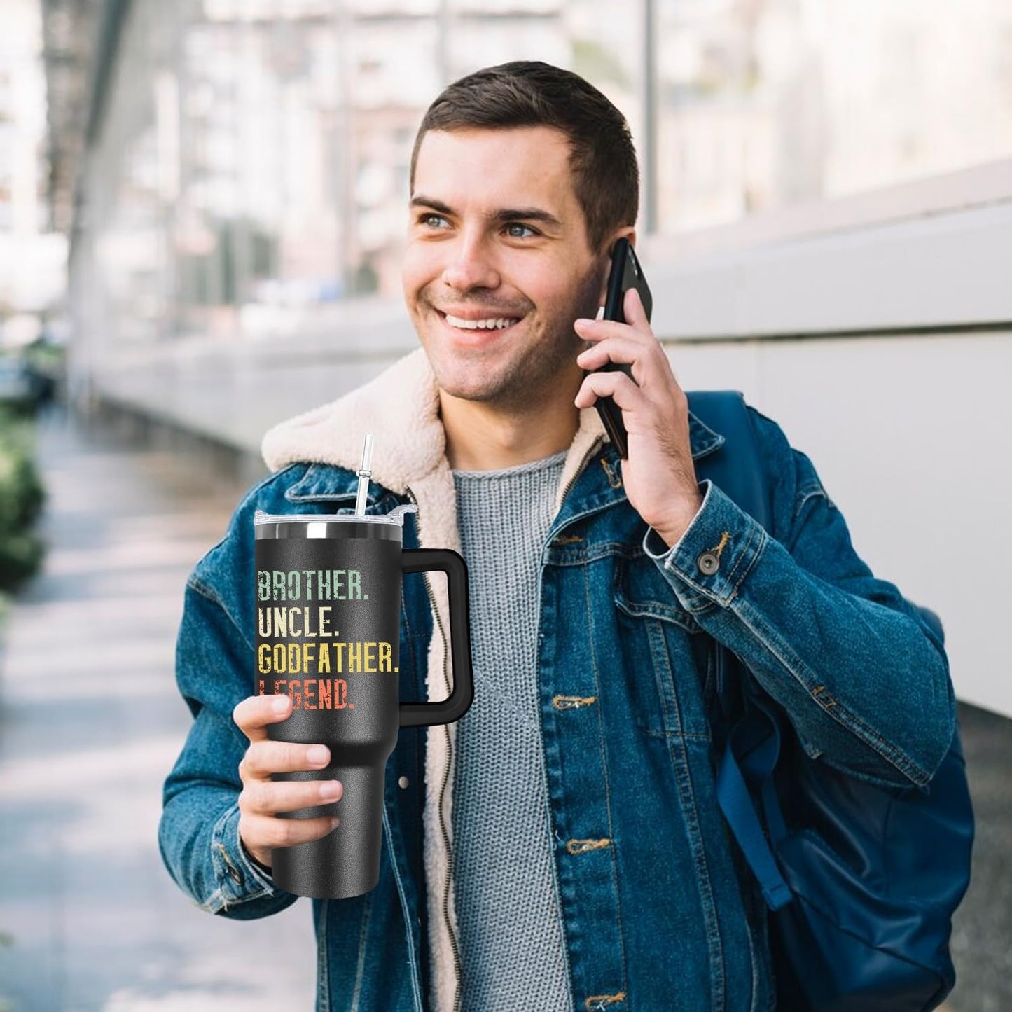 Ceovfoi 40 oz Godfather Tumbler for Men - Stainless Steel Insulated Mug with Handle, Lid & Straw, Godfather Themed Gifts, Perfect Birthday/Father’s Day/Christmas Presents for Dad, Grandpa, Husband