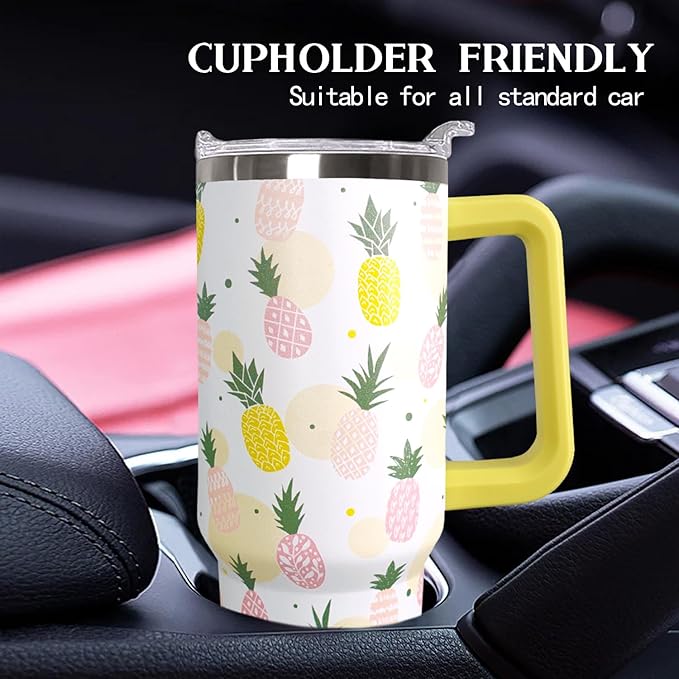 Ceovfoi 40oz Pineapples Coffee Mug Cup Water BottlesTumbler With Handle Lid and Straw,Pineapples Decor Stuff Accessories - Bloomnest