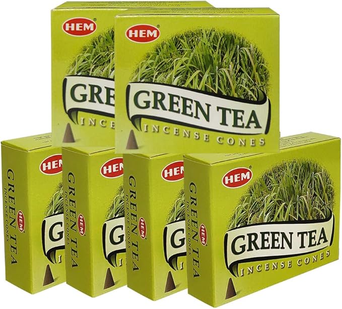 TRUMIRI Incense Cone Holder Bundle with Hem Green Tea Incense Cones - Pack of 6 (Approx 60 Cones)