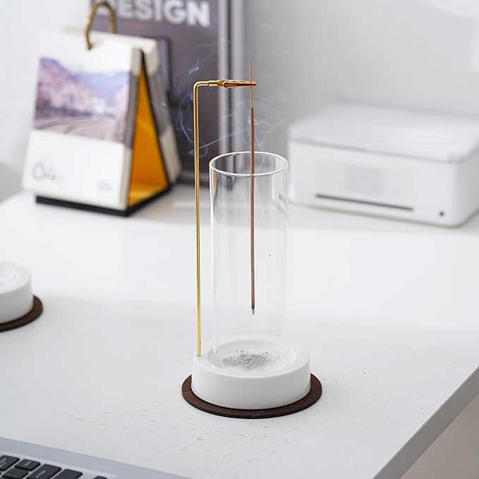 CEREMONY Incense Holder, Ceramic Incense Holder for Sticks with Glass Ash Catcher,Incense Burner for Meditation Yoga Spa Room Decor - Bloomnest