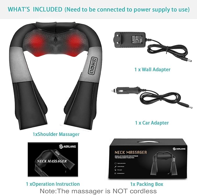 AERLANG Shiatsu Back and Neck Massager, Back Massager Deep Tissue Kneading Neck and Shoulder Massage with Heat, Electric Massage Pillow Fathers Day Gift Ideas from Daughter Son(NOT Cordless) - Bloomnest