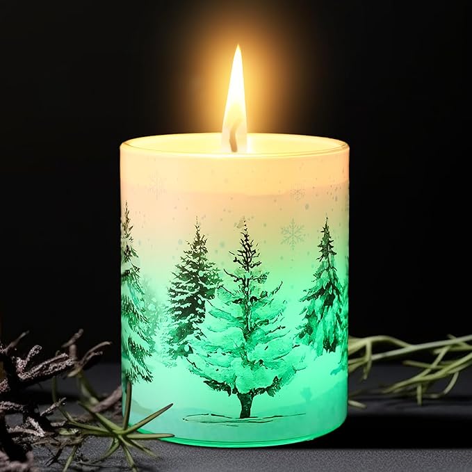 Merry Christmas Candle Jars, LED Xmas Scented Candles Can Change Into Multiple Colors, 7.6oz Soy Wax Fir Holiday Candles for Winter Small Merry Christmas Gifts(Snow Forest) - Bloomnest